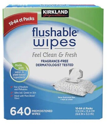 #ad Kirkland Moist Plant Based Flushable Wipes Fragrance Free Hypoallergenic 640 Ct $24.99