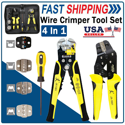 #ad Insulated Cable Connectors Terminal Ratchet Crimping Wire Crimper Plier Tool Set $32.15