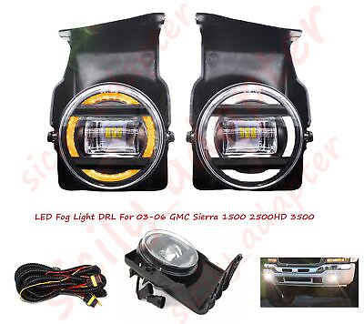 #ad Fits GMC Sierra 1500 2500HD 3500 2003 2006 Front Bumper Lamps LED Fog Lights DRL $69.13