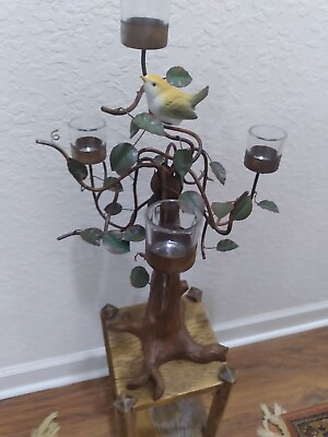 #ad Beautiful Petites Choses 24quot; High Metal Tree Stand W Wren Bird and Tea Lights $99.99