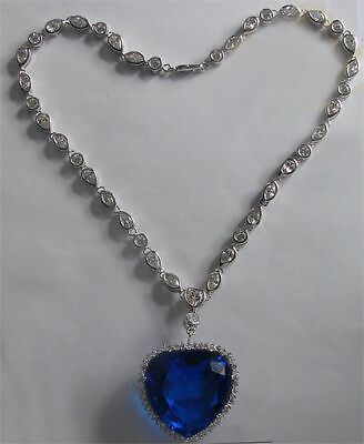 #ad Titanic Heart of the Ocean Necklace Lab Created Blue Sapphire Solid 925 Silver $885.00
