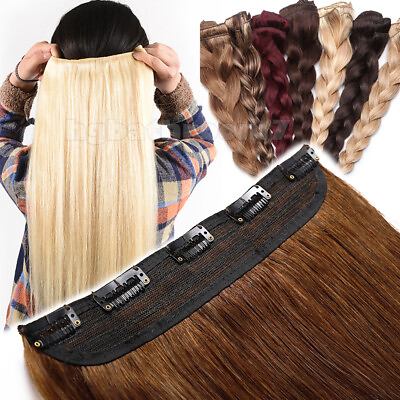 #ad Straight Ear To Ear Weft Clip In Real Remy Human Hair Extensions One Piece Brown $31.67