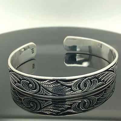 #ad Men Silver Cuff Bracelet Silver Embroidered Bracelet Adjustable Bracelet $105.00