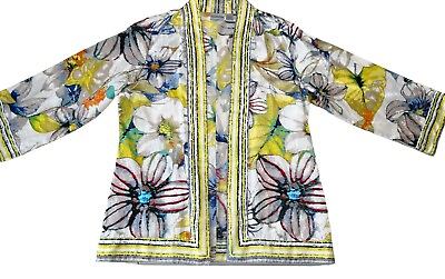 #ad Chicos Women Kimono Open Front Silk Blend Satiny Vivid Beautiful Sz 1 US Small $40.25