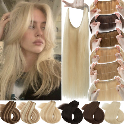 #ad Hidden Invisible Wire In 100% Remy Human Hair Extensions Weft One Piece Thick US $78.09
