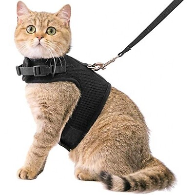 #ad Cat Harness with Leash Adjustable Escape Proof Mesh Best Walking Black Durable $12.46