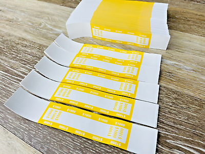 #ad 100 Yellow $1000 Self Sealing Currency Straps Money Bill Bands $100000 total $0.99