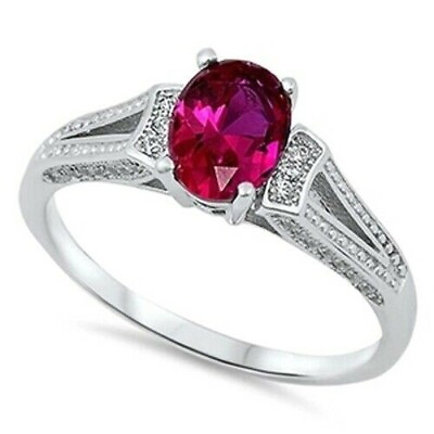 #ad Ring Genuine Solid Sterling Silver 925 Ruby Clear CZ Face Height 10 mm Size 3 $14.56