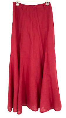 #ad Puro Lino women#x27;s XL 30quot; red 100% linen flax maxi skirt lagenlook flare $32.00