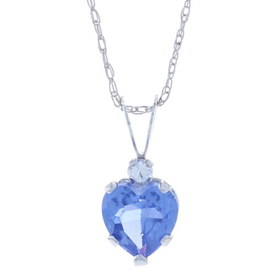#ad White Gold Simulated Tanzanite amp; Cubic Zirconia Heart Necklace 17 3 4quot; 10k Love $34.99