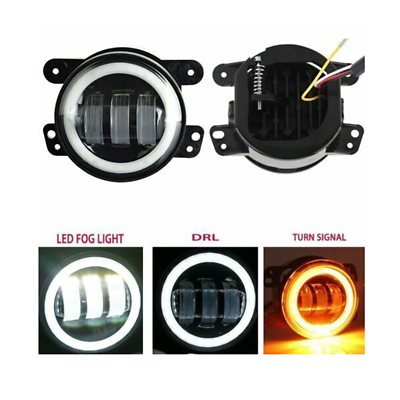 #ad Pair 4quot; Inch Round LED Fog Lights Driving Lamps Halo for Jeep Wrangler JK TJ LJ $27.99