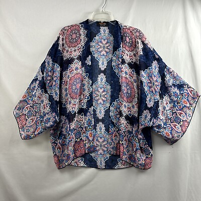 #ad Renee C Kimono Topper Womens Small Chiffon Open Flowy Blue Pink $12.33