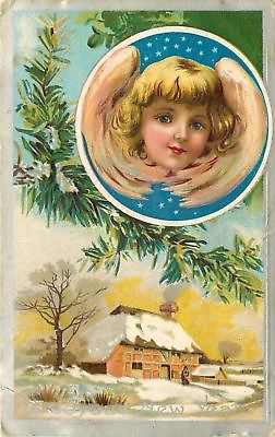 #ad New Year Pretty Blonde Angel Face Starry Night Pine English Cottage Silver AMP $6.00