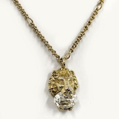 #ad Authentic GUCCI necklace lion head clear stone plated gold $235.60