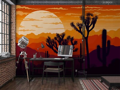 #ad 3D Desert Cactus Sunset Wallpaper Wall Mural Removable Self adhesive 205 AU $45.99