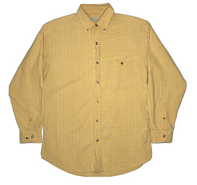 #ad Herringbone Naturals Shirt Mens Medium Yellow Button Down Cotton Long Sleeves $4.35
