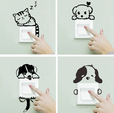 #ad Cute Cat Dog Switch Wall Stickers DIY Removable Waterproof Wall Decals $2.00
