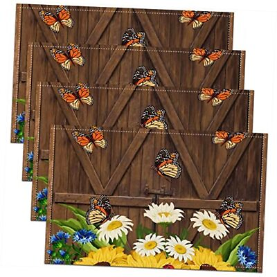 #ad Sunflower Daisy Floral Butterfly Elegant Placemats Set of 4 Rustic Color 05 $23.62