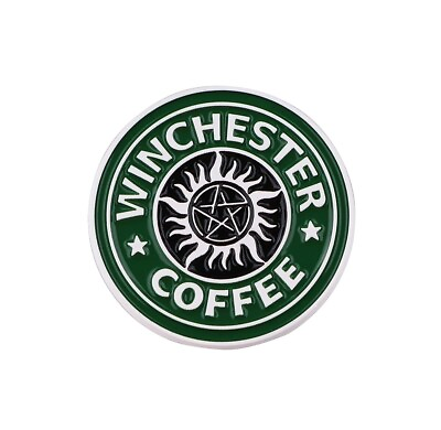 #ad Supernatural Winchester Coffee Pentagram Green Logo Enamel Metal Pin $6.99