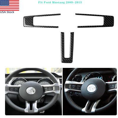 #ad 3PCS For Ford Mustang 2009 2013 Trim Steering Wheel Panel Carbon Fiber Sticker $9.29