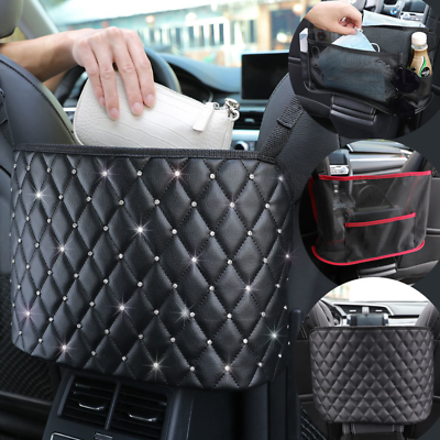 #ad Car Net Leather Pocket Handbag Holder Car Between Seat Storage Organizer Auto $12.55