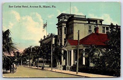 #ad Postcard FL Miami San Carlos Hotel Avenue B Street View c1916 AP13 $12.99