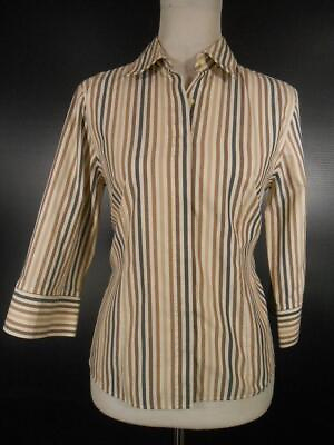 #ad Beautiful Women#x27;s Size 6 Orvis Carefree Brown Striped LS Fitted Button Blouse $29.98