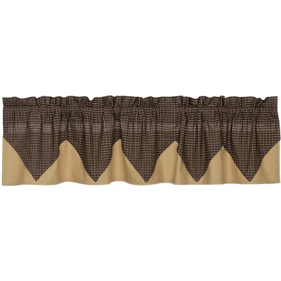 #ad Valance 72 inch Layered Black Tan Plaid Primitive Curtain Victorian Heart $19.99