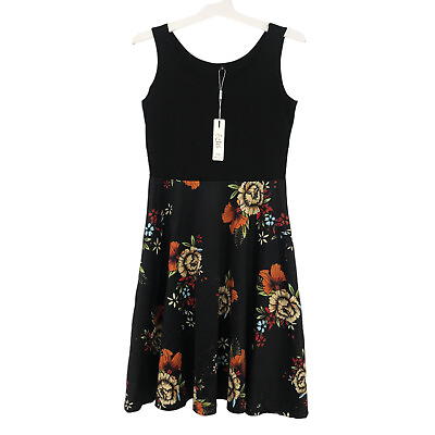 #ad Kilig Womens Size M Sleeveless Fit amp; Flare Knee Length Dress Floral Black $10.39