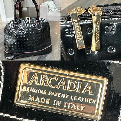#ad Arcadia Black Pantent Leather Embossed Classic Dome Satchel Made In Italy $49.99