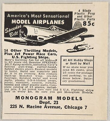 #ad 1952 Print Ad Advertisement Monogram Model Kits Speedee Bilt ChicagoIllinois $7.98