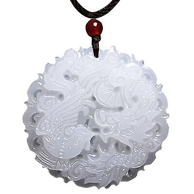 #ad Natural Burmese Grade A White Jadeite Jade Dragon Pendant Necklace $11.98