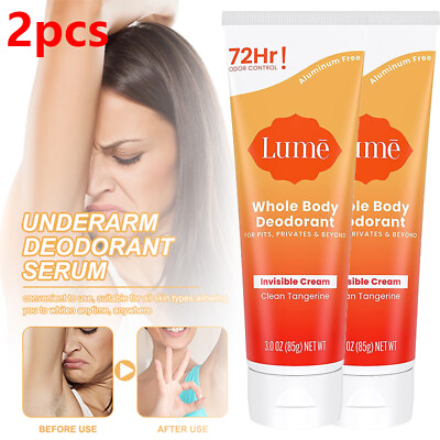 #ad 2pcs Lume Whole Body Deodorant Invisible Cream 72Hr Odor Control Clean Tangerine $17.79