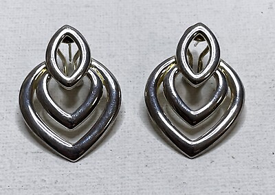 #ad Sterling Silver 925 Large Double Open Heart Earrings Clip on Omega Back J 136 $22.95