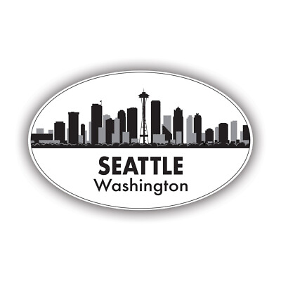 #ad Oval Skyline of Seattle Washington Sticker Decal Weatherproof space needle $44.99