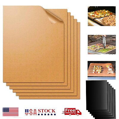 #ad BBQ Grill Mat Copper Pad Non Stick Barbecue Bake Cooking Mat Chef Reusable 5 PCS $7.59