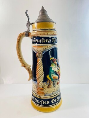 #ad Vintage 2 Liter German Beer Stein Pewter Lid 15” tall – Western Germany 4 25 $89.99