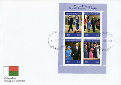 #ad Madagascar 2019 FDC Donald Trump Queen Elizabeth II 4v M S Cover Royalty Stamps GBP 13.75
