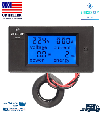 #ad 100A AC LCD Panel Digital Power Watt Meter Monitor Voltage KWh Voltmeter Ammeter $21.99