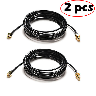 #ad 2Pcs RP SMA Male To Female Wifi Antenna Connector Extension Cable Cord Black 10M $12.90