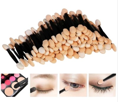 #ad 100 Disposable Dual Sided Eyeshadow Brushes Sponge Tipped Makeup Applicators $8.99