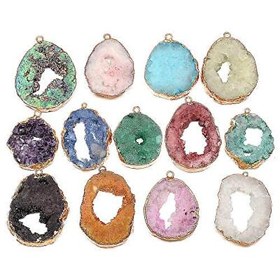 #ad 5 Pcs Charms Natural Druzy Geode Agate Pendants for Jewelry Making DIY Necklace $14.99