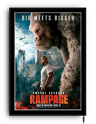 #ad RAMPAGE Light up movie poster framed film lightbox led home cinema sign mancave GBP 89.99