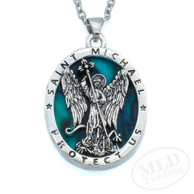 #ad Saint St Michael Pendant Necklace Religious Protector Medal Alloy 18quot; Chain $11.99