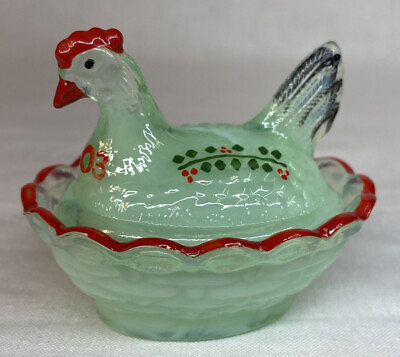 #ad Boyd Art Glass Hand Painted AppleMint Rooster Chick Salt Christmas 2003 $21.49