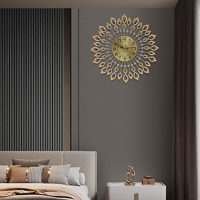 #ad 26.4quot; Luxury Peacock Large 3D Wall Clock Metal Living Room Wall Watch Home Decor $42.00