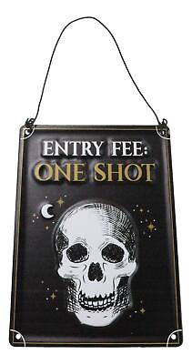 #ad Set Of 2 Halloween Macabre Party Bar Entry Fee One Shot Skull Metal Wall Signs $19.99