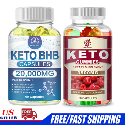 #ad Keto Diet Pills 20000mg Keto Gummies 3500mg ACV Weight Loss Fat burnerDetox $22.99