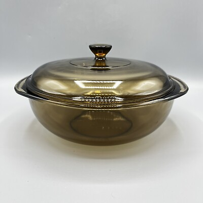 #ad Pyrex 2 Liter Amber Glass #024 Round Casserole Baking Dish amp; Pyrex Lid 624C USA $24.99