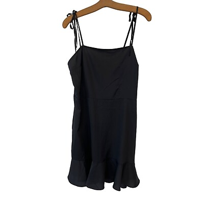 #ad Express Smocked Mini Dress Women L Tie Shoulder Ruffle Hem Fit amp; Flare Polyester $25.59